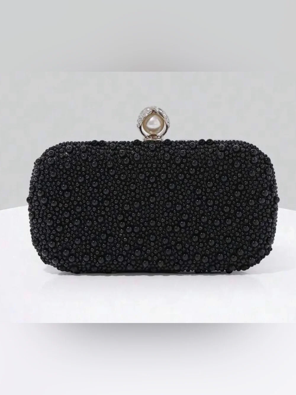 Pearl & Crystal Embellished Clutch - Black